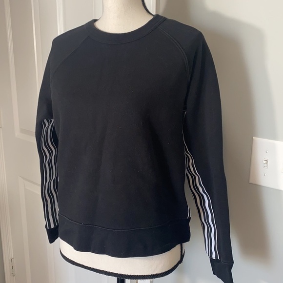 Athleta Soft Black and White Striped Fleece Lined Comfy Sweatshirt - Picture 3 of 6